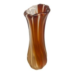Vintage Amber Hand-Blown Heavy Collectible Art Glass Vase Midcentury Modern
